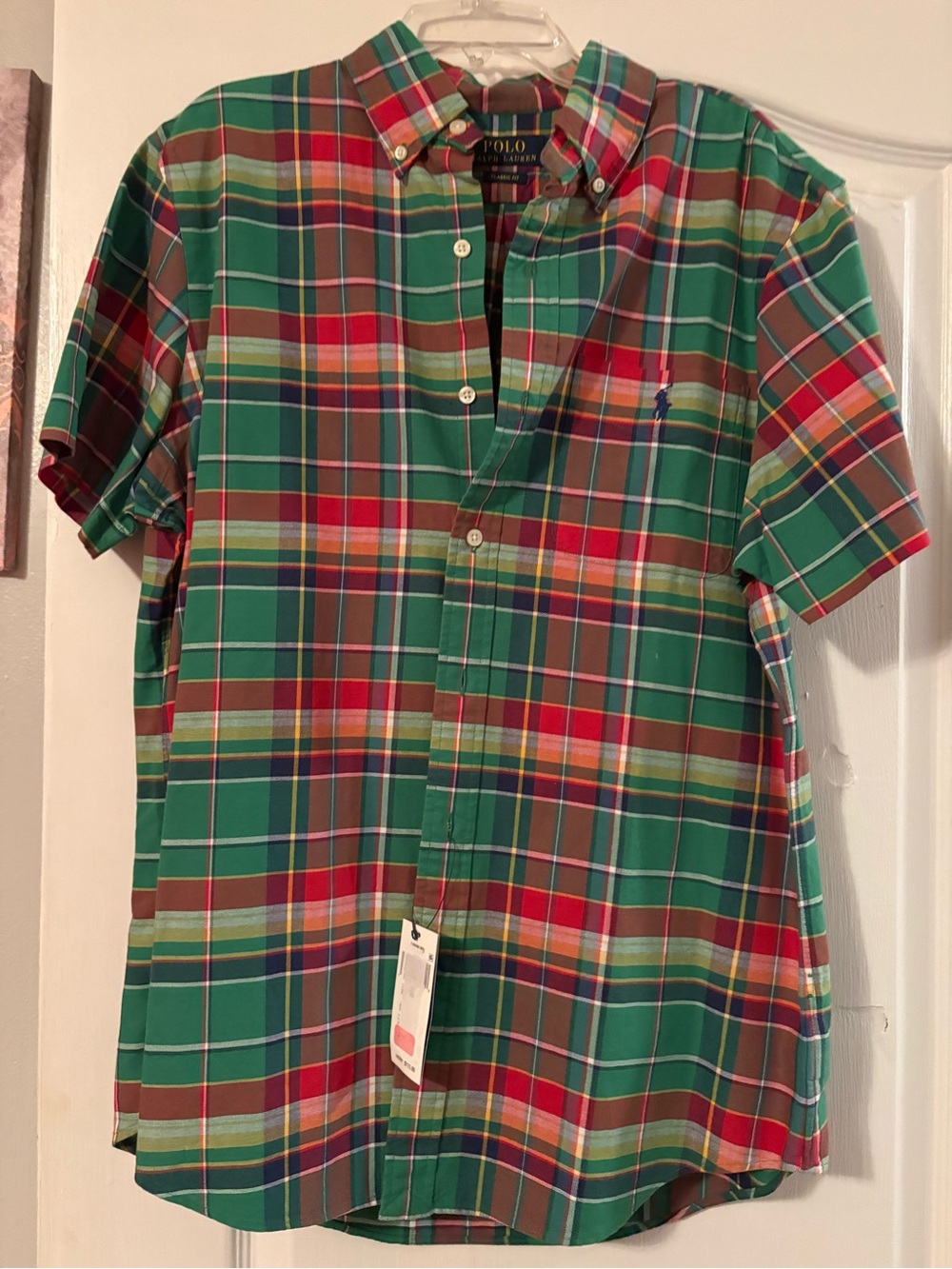 NWT Men Polo by Ralph Lauren Green Plaid Short-Sleeve Button-Down Shirt